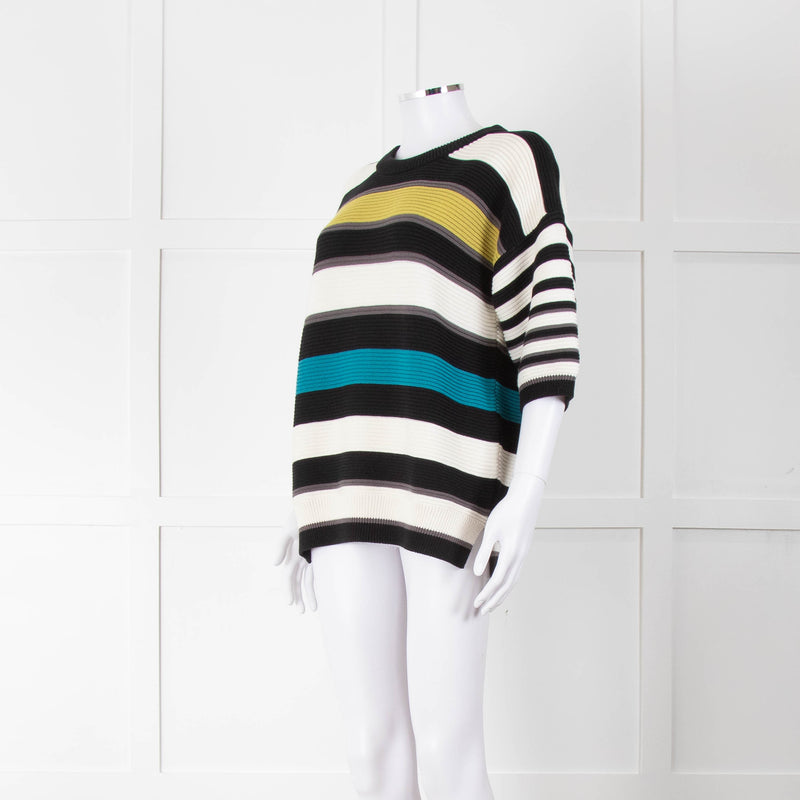 P.S Paul Smith Multi Coloured Rib Knit Striped Jumper with Short Sleeves
