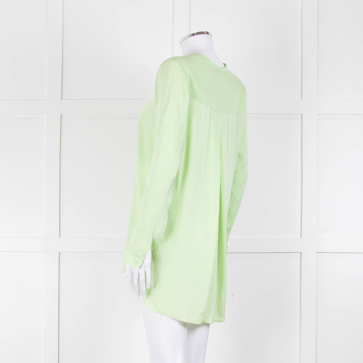 Silk95Five Mint Green Collarless Silk Blouse