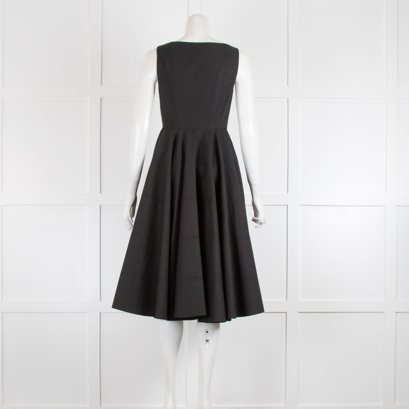 Alaia Black Textured Cotton Fit And Flare Sleeveless Dress