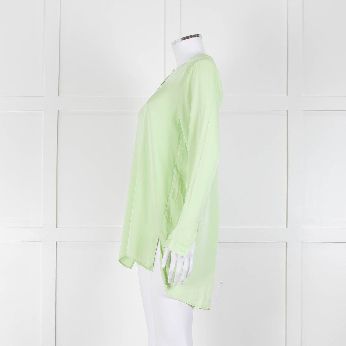 Silk95Five Mint Green Collarless Silk Blouse