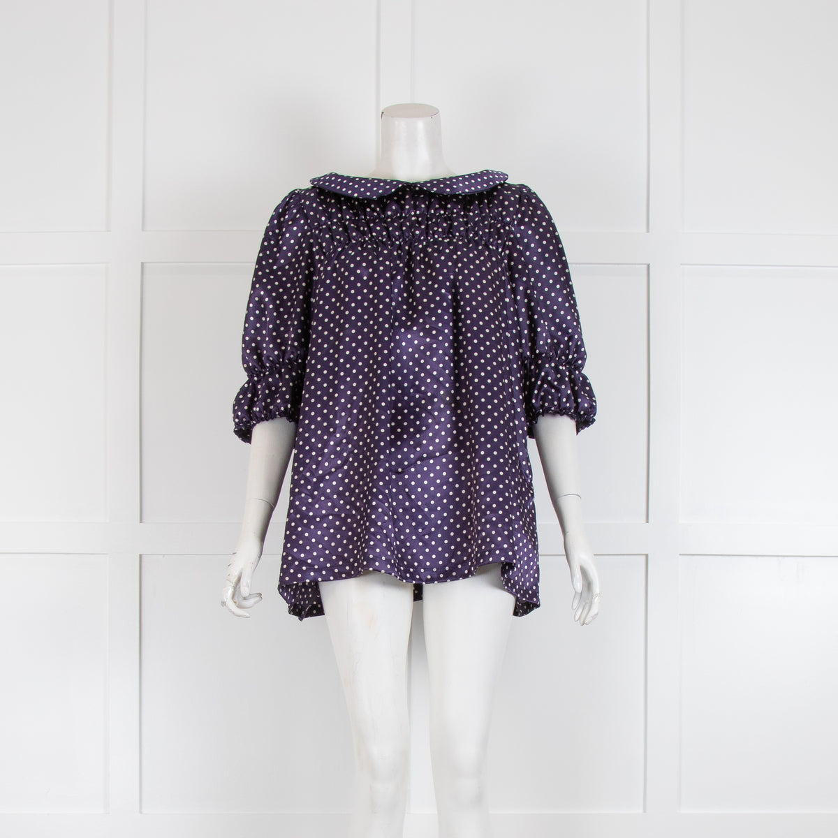 Comme Des Garcons Navy White Polka Dot Peter Pan Collar Top