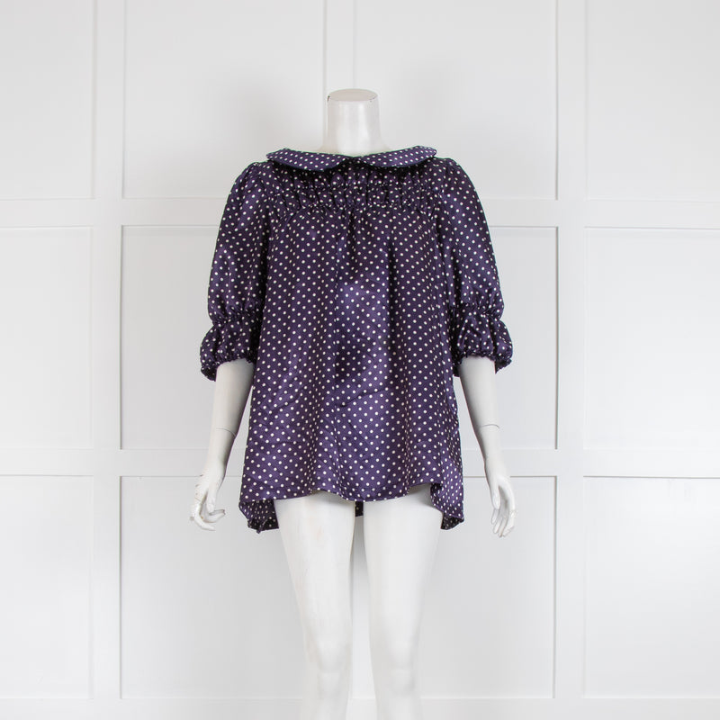 Comme Des Garcons Navy White Polka Dot Peter Pan Collar Top