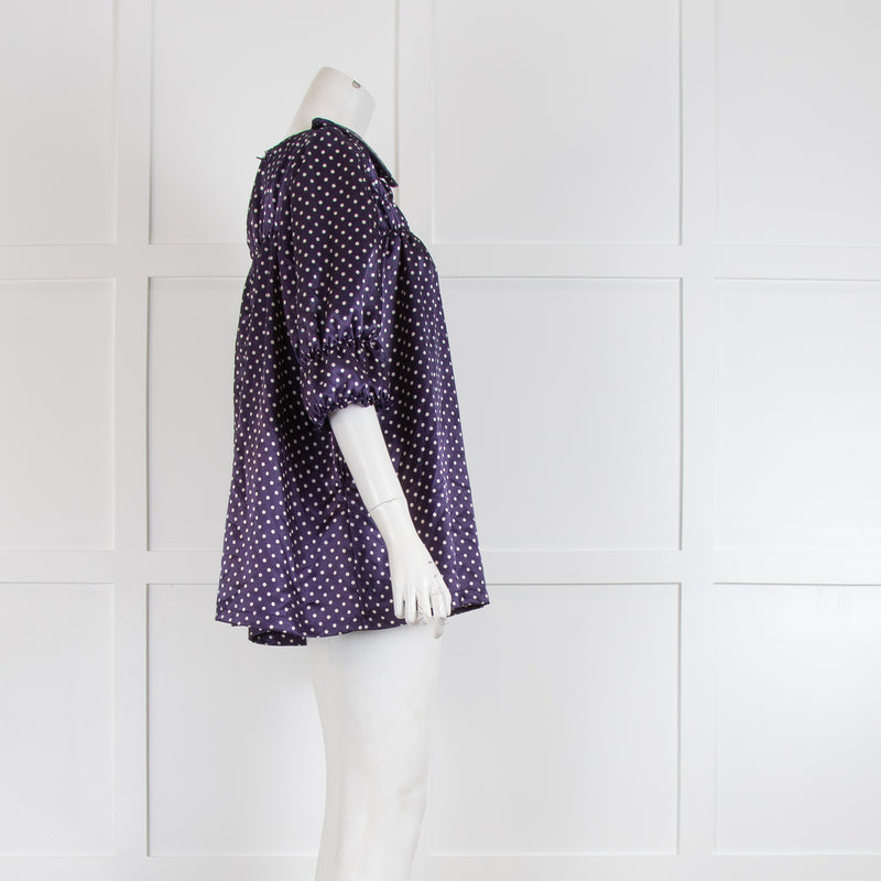 Comme Des Garcons Navy White Polka Dot Peter Pan Collar Top