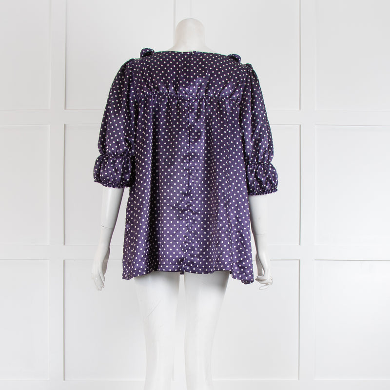 Comme Des Garcons Navy White Polka Dot Peter Pan Collar Top
