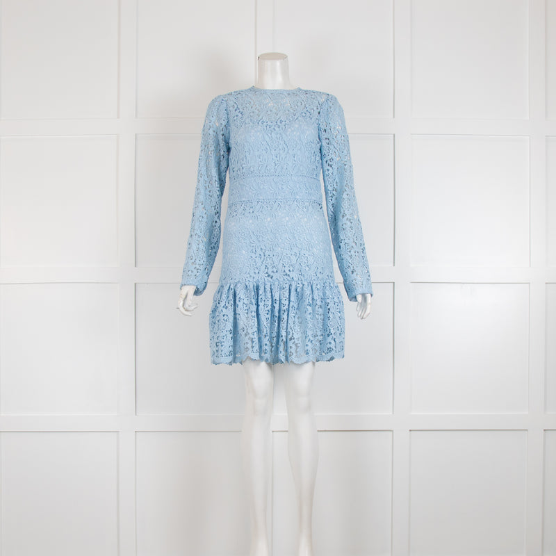 Michael By Michael Kors Pale Blue Lace Long Sleeve Dress