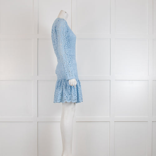 Michael By Michael Kors Pale Blue Lace Long Sleeve Dress