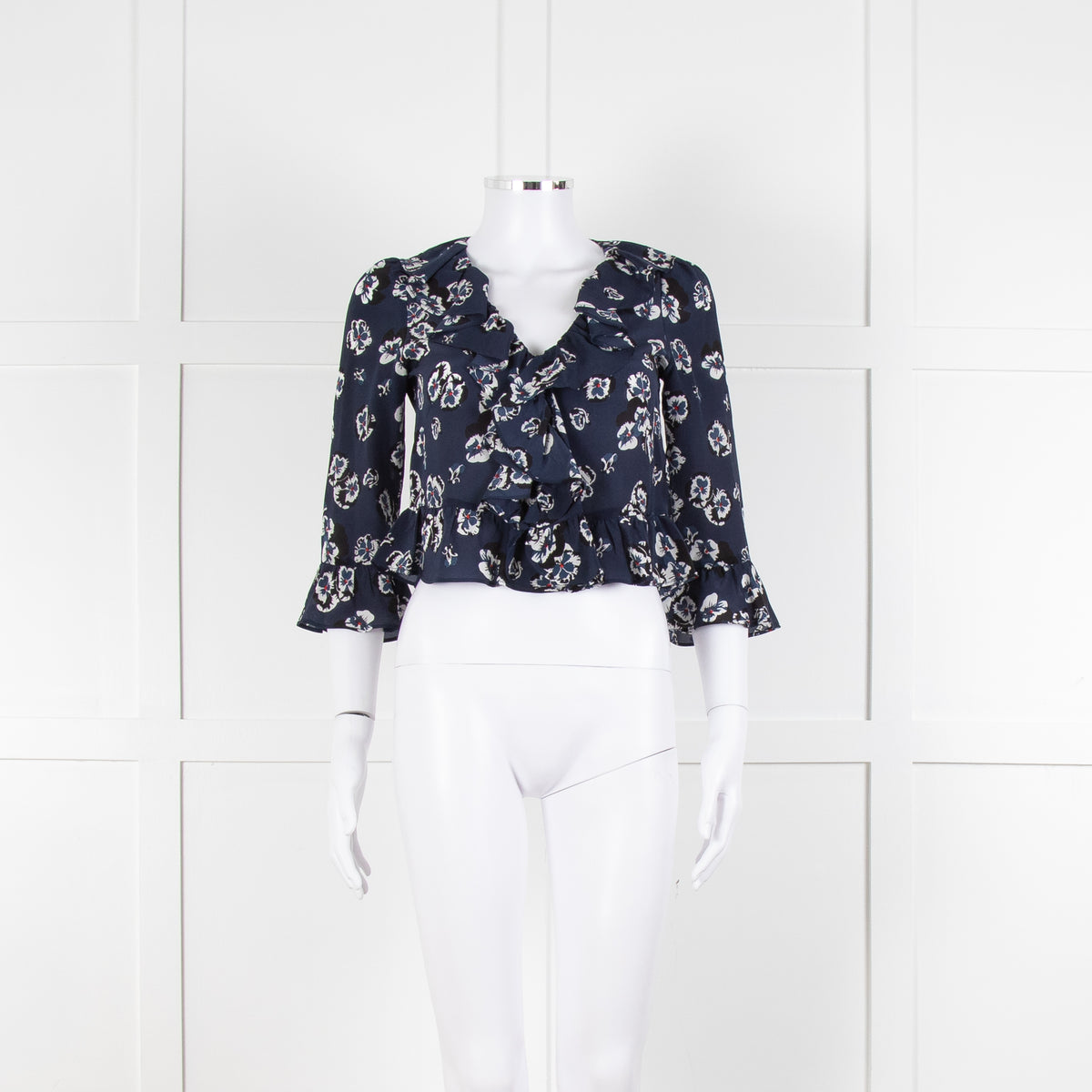 Realisation Par Blue Floral Print Ruffle Blouse