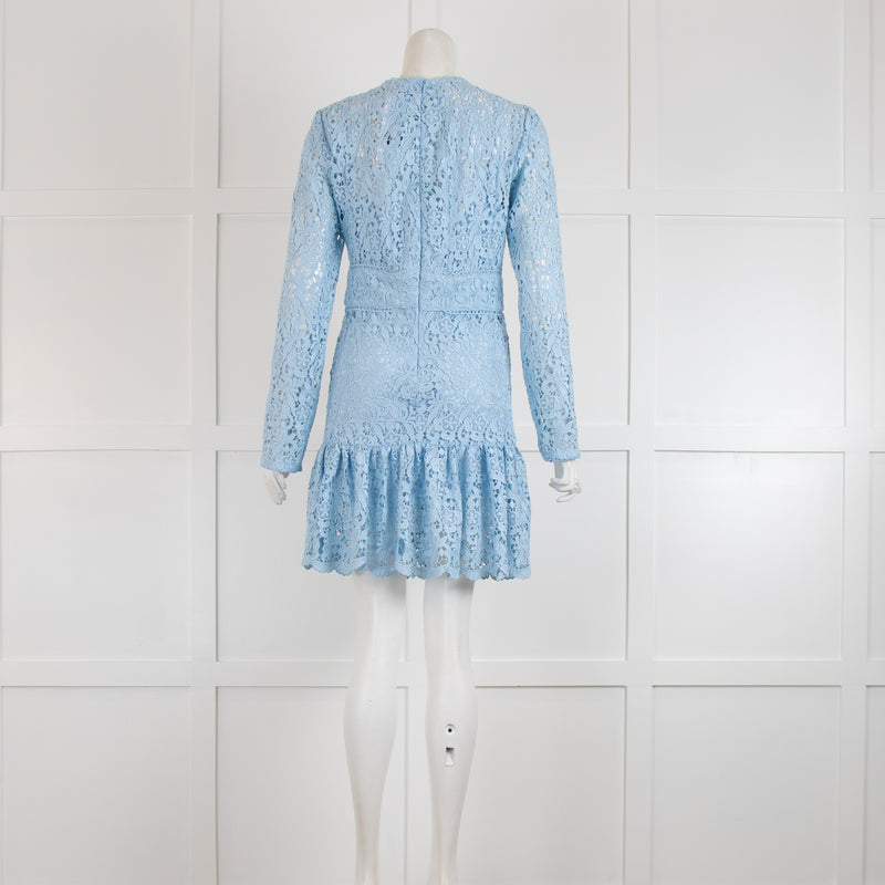 Michael By Michael Kors Pale Blue Lace Long Sleeve Dress