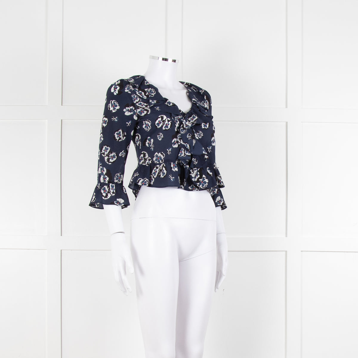Realisation Par Blue Floral Print Ruffle Blouse