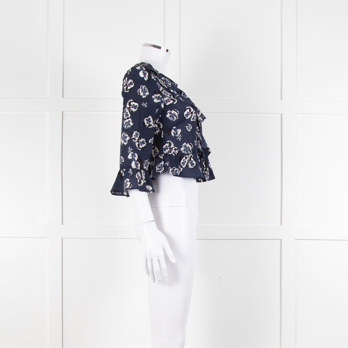 Realisation Par Blue Floral Print Ruffle Blouse