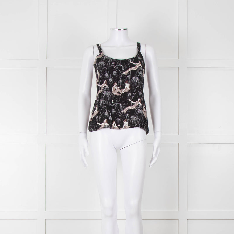 Reformation Black & White Strappy Top With Ladies Print