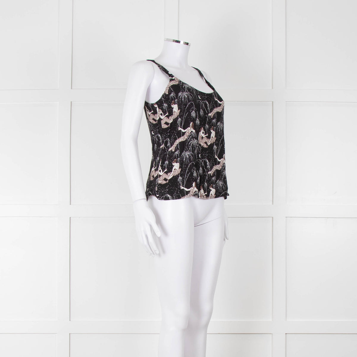 Reformation Black & White Strappy Top With Ladies Print