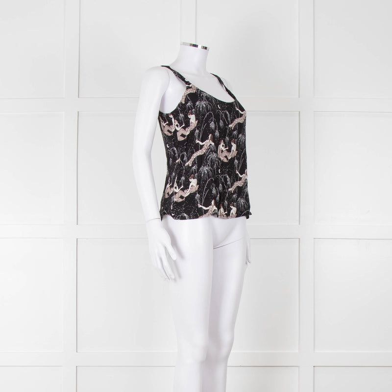 Reformation Black & White Strappy Top With Ladies Print