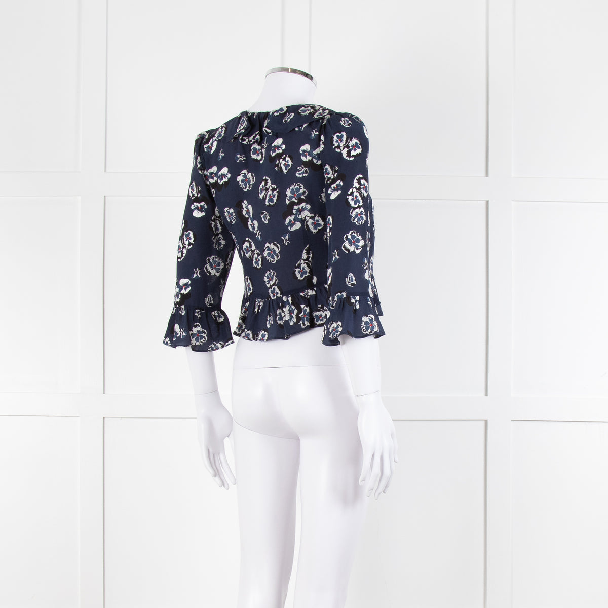 Realisation Par Blue Floral Print Ruffle Blouse