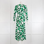 Diane Von Furstenberg Cream Green Leaf Long Sleeve Maxi Dress
