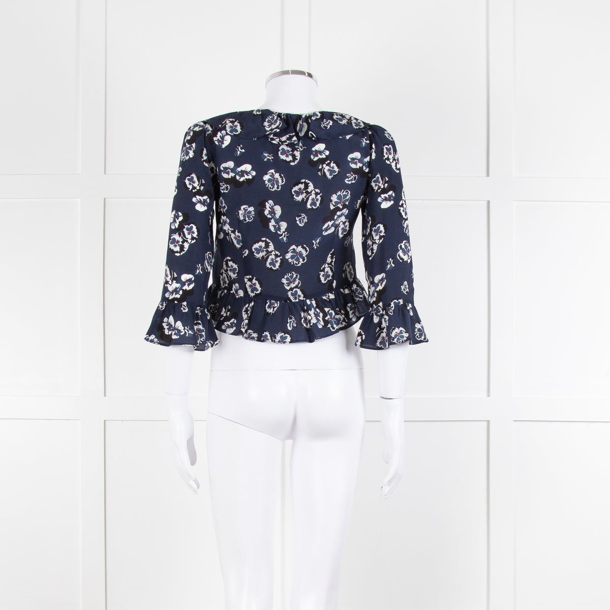 Realisation Par Blue Floral Print Ruffle Blouse