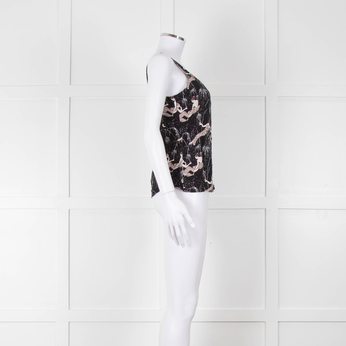 Reformation Black & White Strappy Top With Ladies Print