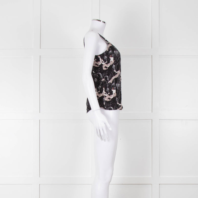 Reformation Black & White Strappy Top With Ladies Print