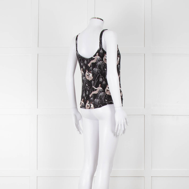 Reformation Black & White Strappy Top With Ladies Print