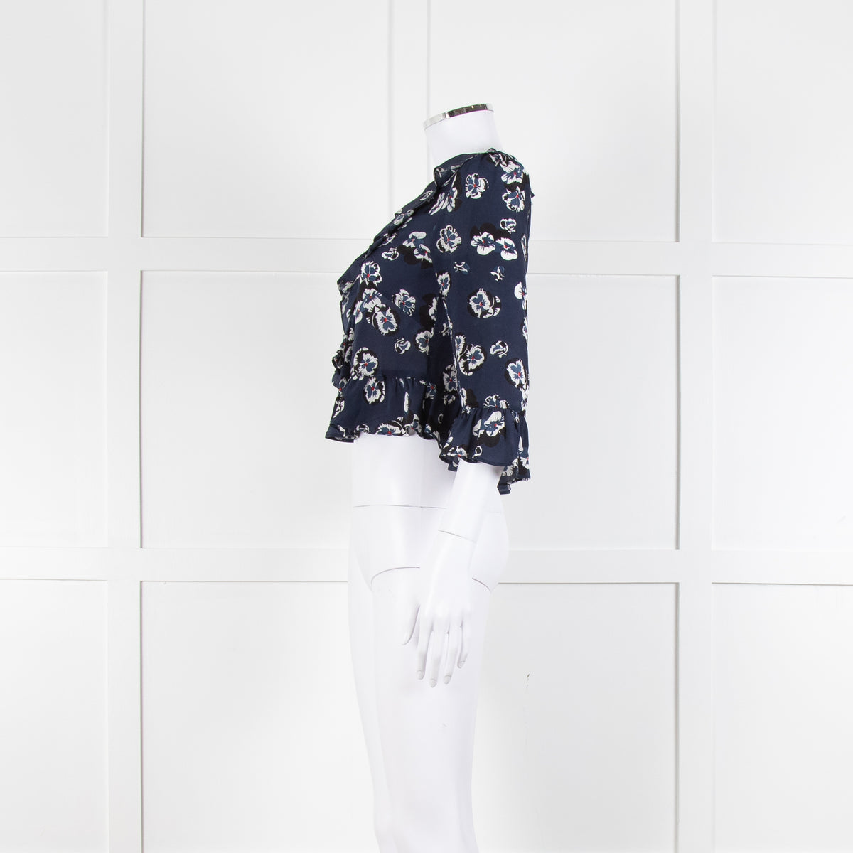Realisation Par Blue Floral Print Ruffle Blouse