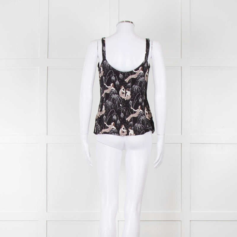 Reformation Black & White Strappy Top With Ladies Print