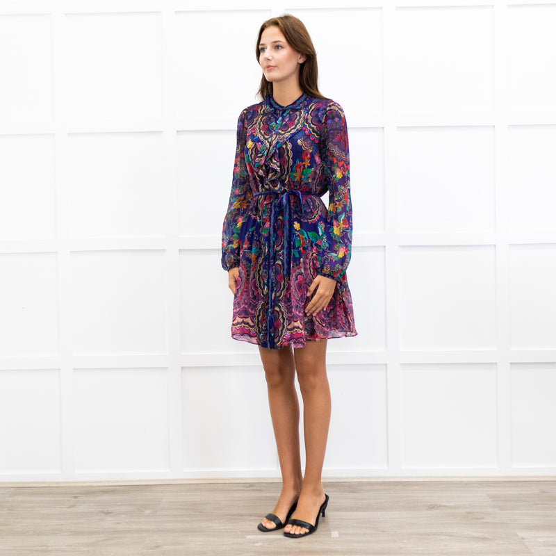 Saloni Purple Floral Silk Tilly Dress
