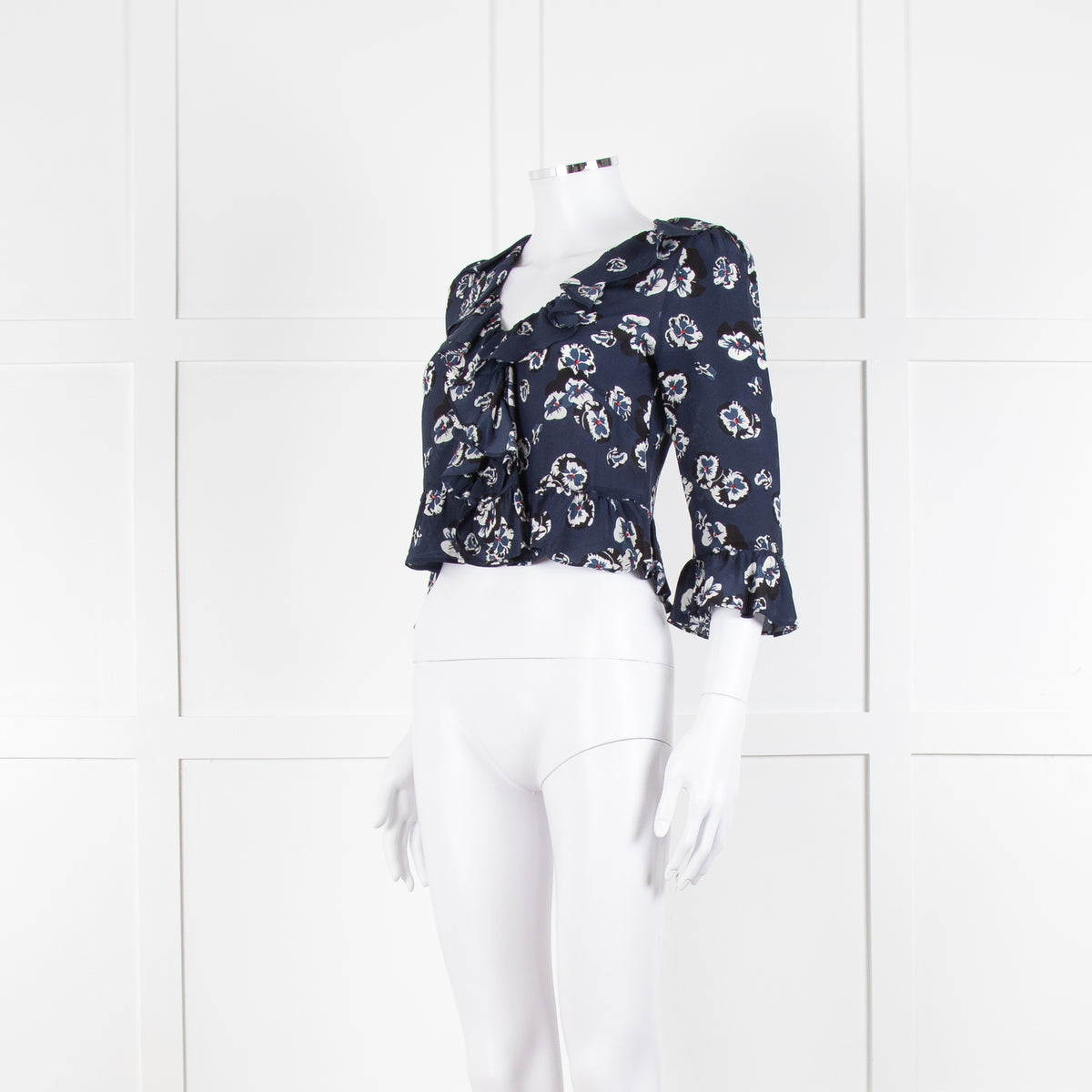 Realisation Par Blue Floral Print Ruffle Blouse