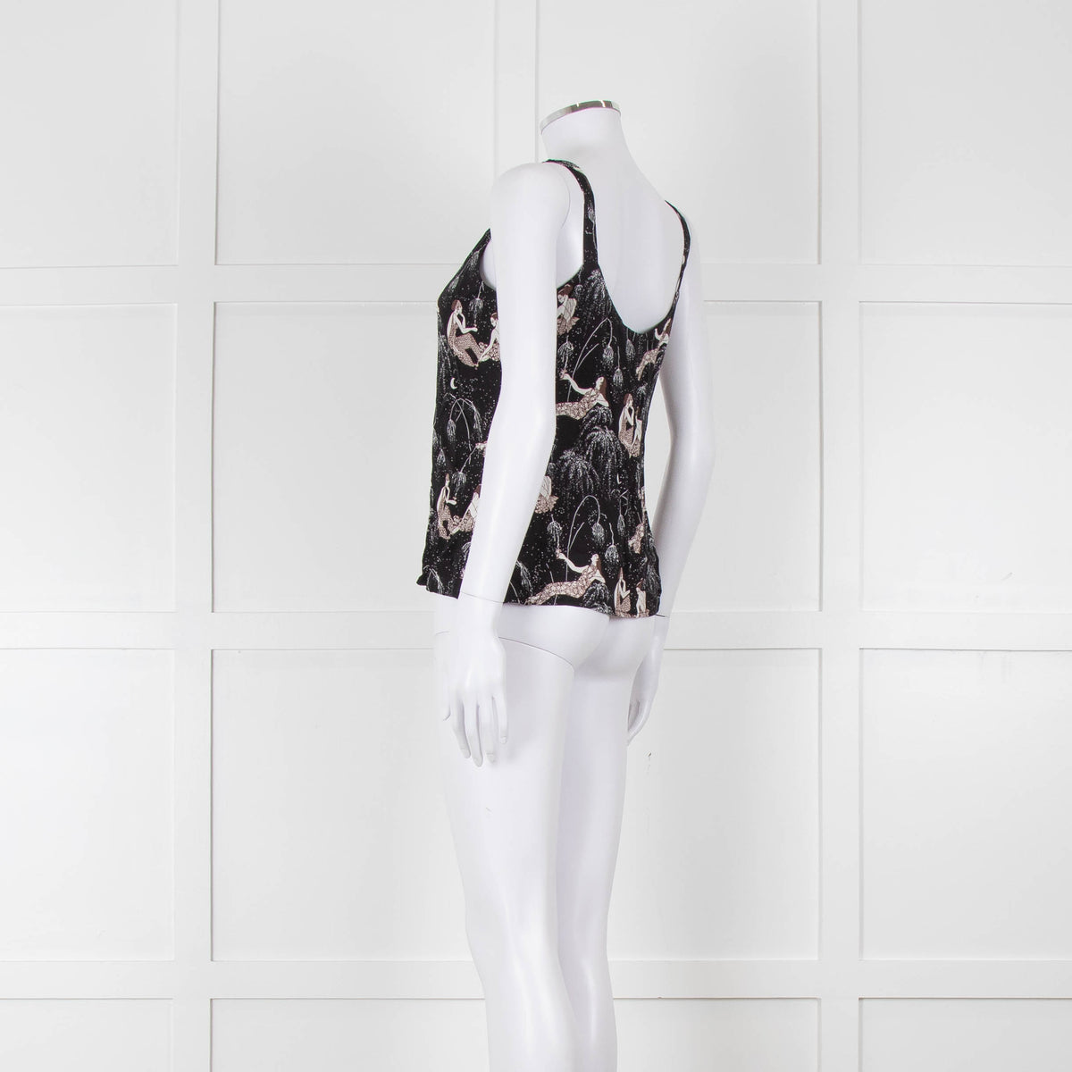 Reformation Black & White Strappy Top With Ladies Print