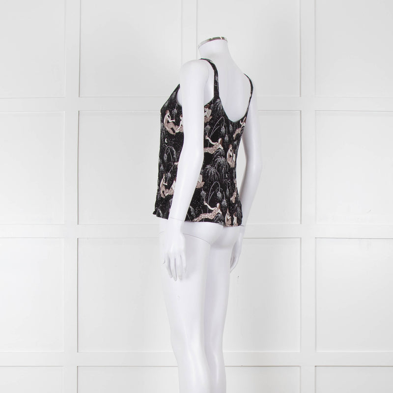 Reformation Black & White Strappy Top With Ladies Print