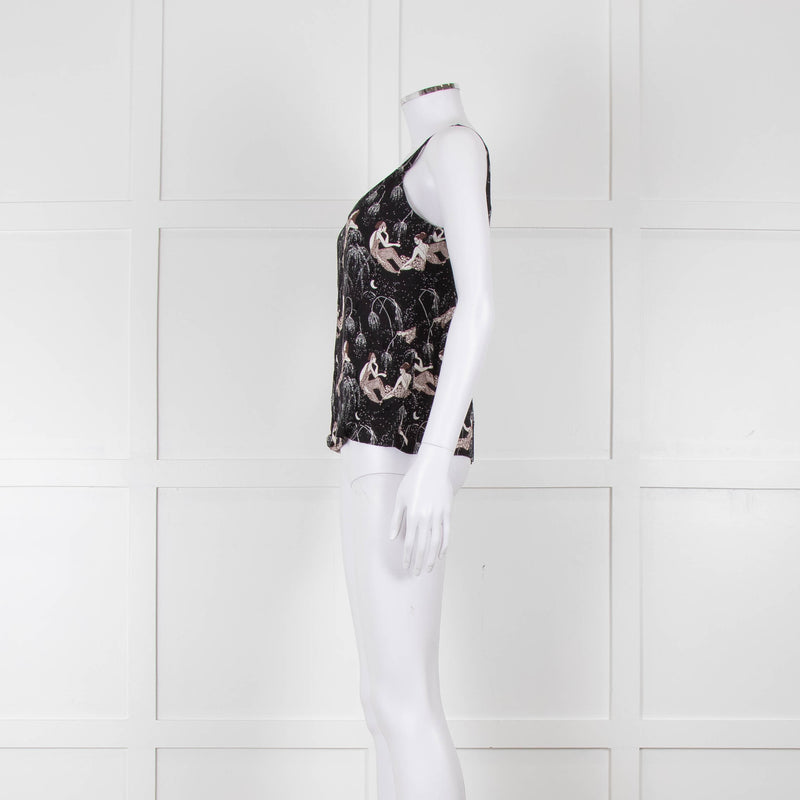 Reformation Black & White Strappy Top With Ladies Print