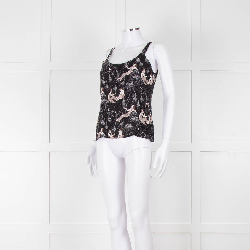 Reformation Black & White Strappy Top With Ladies Print