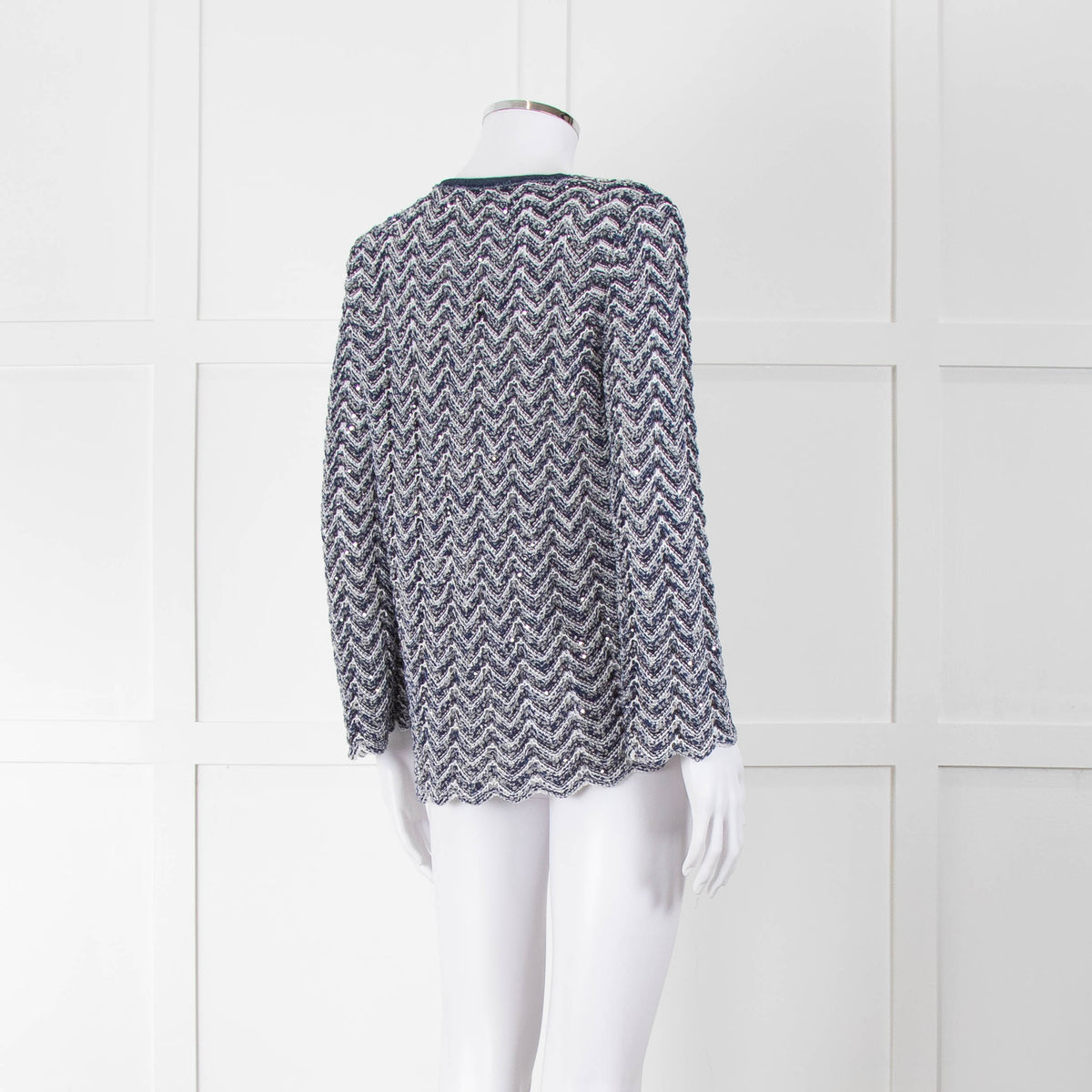 Amina Rubinacci Blue Crochet Sequin Knit Cardigan