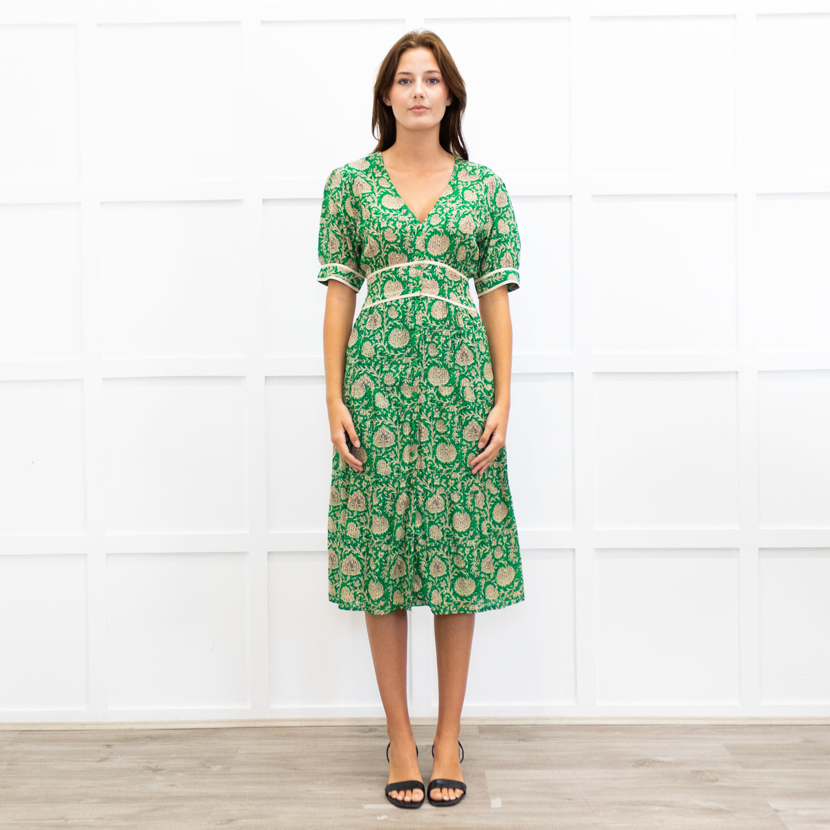 Ba&sh Plume Green Mandala Print Midi Dress