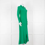 Olivia von Halle Green Silk Maxi Shirt Dress with Gold Buttons