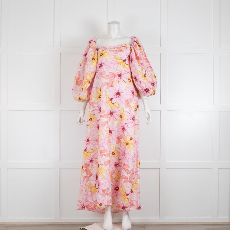 Sundress Pink Floral Emilia Linen Maxi Dress