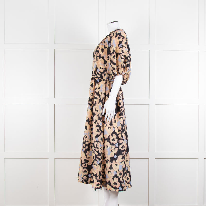 Second Female Black Patterned Print Dropped Waist Midi Dress