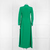Olivia von Halle Green Silk Maxi Shirt Dress with Gold Buttons
