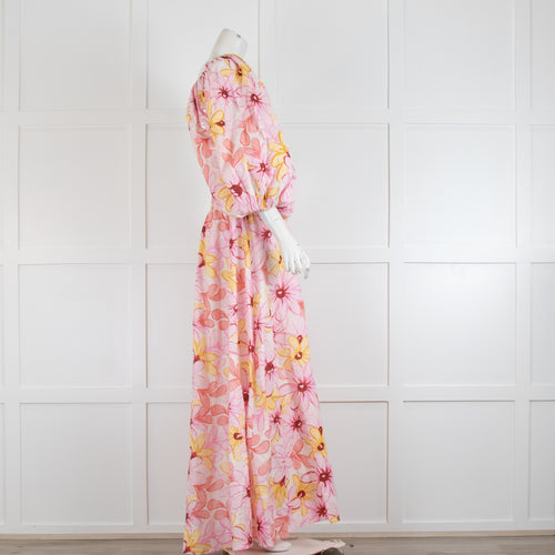 Sundress Pink Floral Emilia Linen Maxi Dress