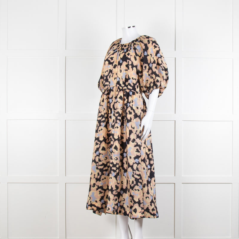 Second Female Black Patterned Print Dropped Waist Midi Dress