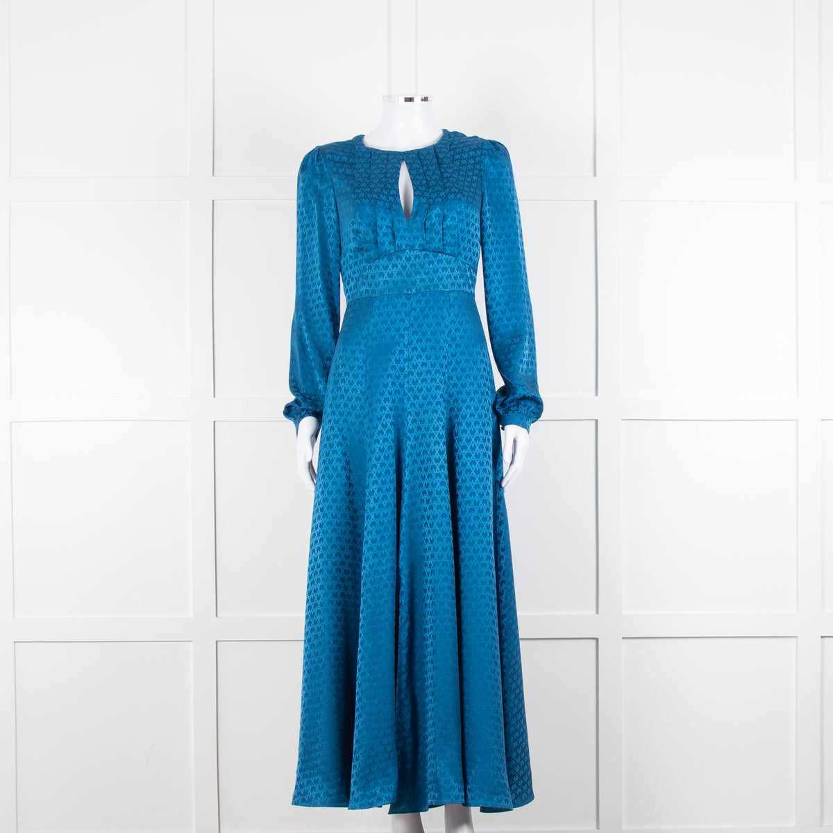 Saloni Blue Silk Fit and Flare Maxi Dress with Front Split