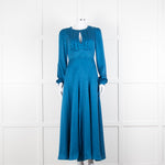 Saloni Blue Silk Fit and Flare Maxi Dress with Front Split