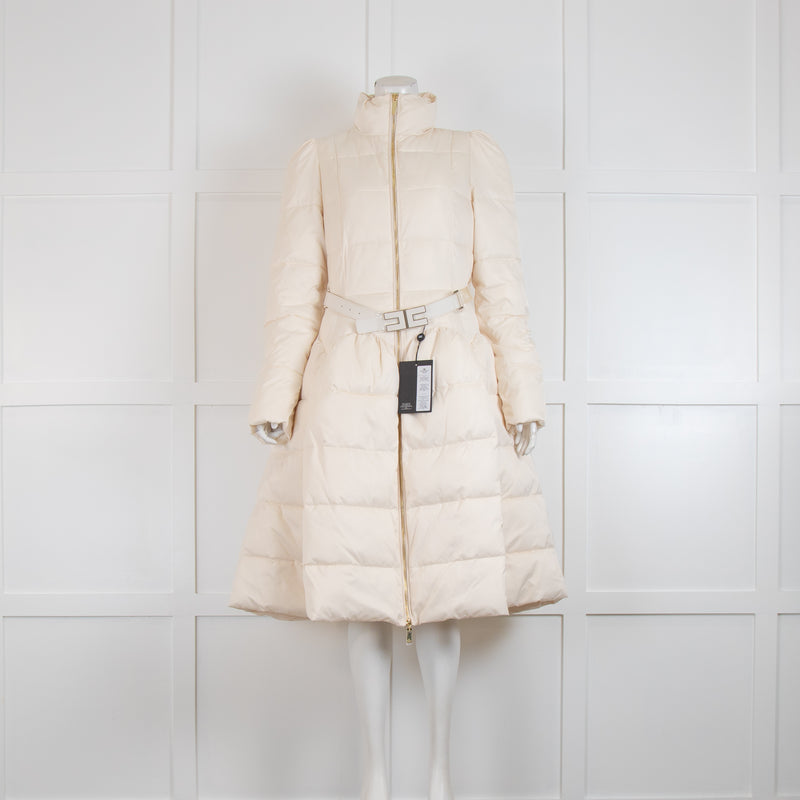 Elisabetta Franchi Cream Padded Coat with Flared Skirt