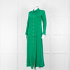 Olivia von Halle Green Silk Maxi Shirt Dress with Gold Buttons