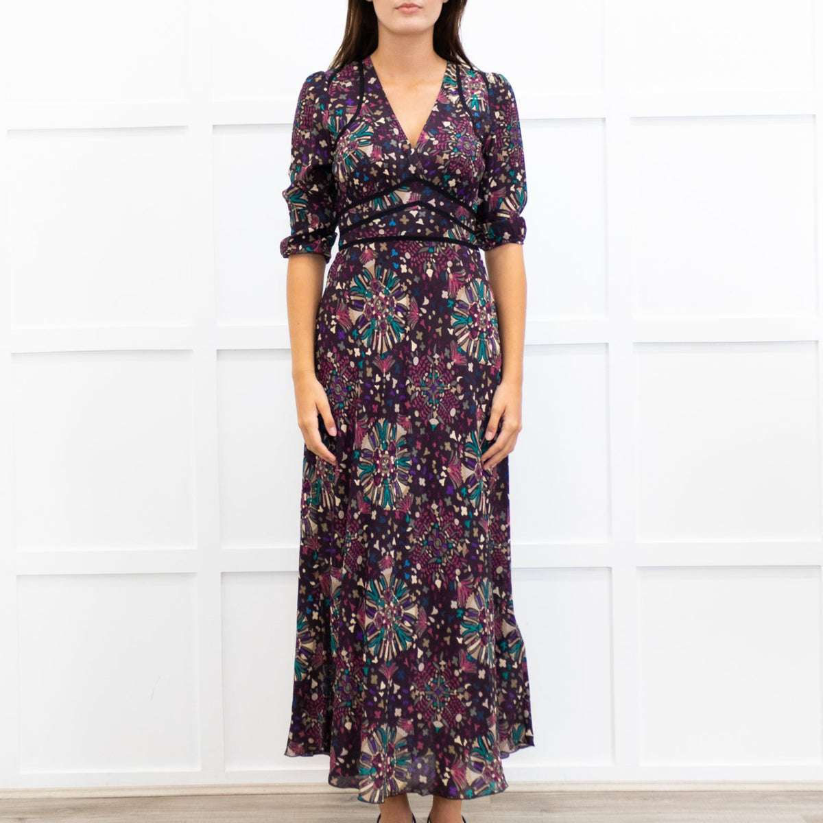 Ba&sh Fazia Purple Floral V Neck Maxi Dress