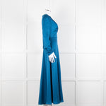 Saloni Blue Silk Fit and Flare Maxi Dress with Front Split