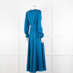 Saloni Blue Silk Fit and Flare Maxi Dress with Front Split