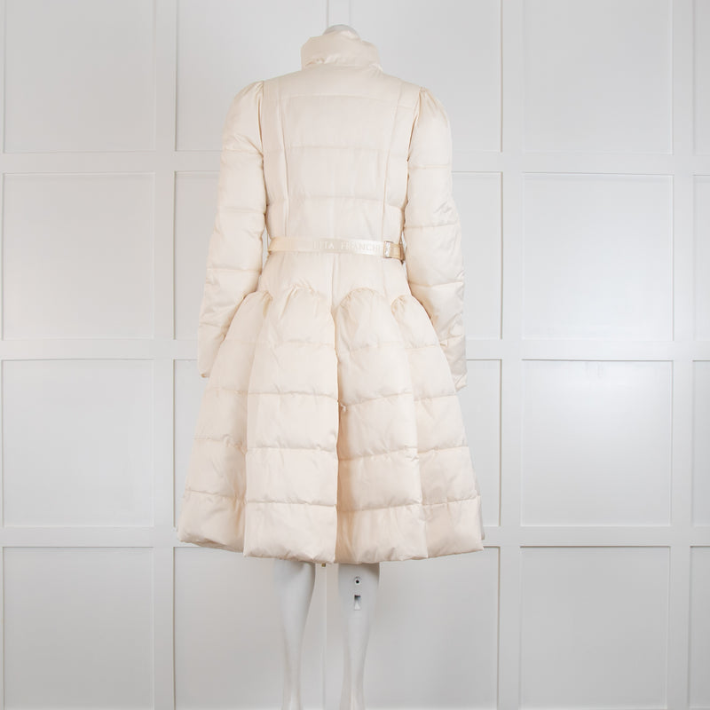 Elisabetta Franchi Cream Padded Coat with Flared Skirt