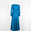Saloni Blue Silk Fit and Flare Maxi Dress with Front Split