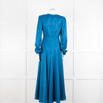 Saloni Blue Silk Fit and Flare Maxi Dress with Front Split