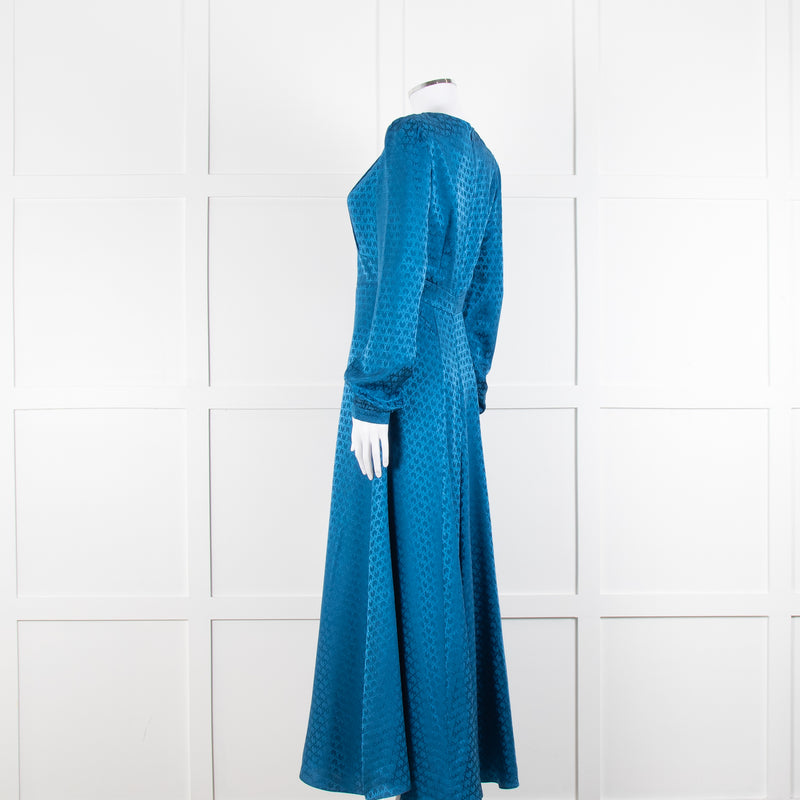 Saloni Blue Silk Fit and Flare Maxi Dress with Front Split